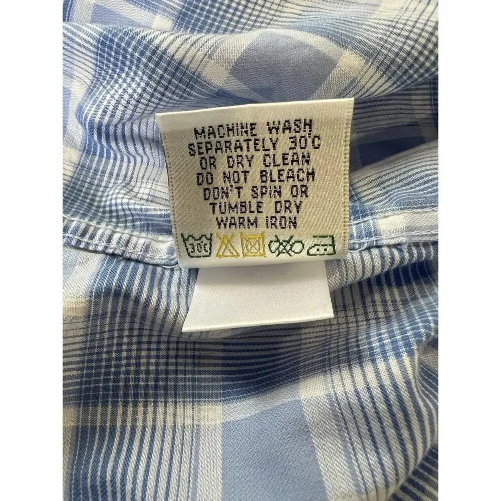 Bugatchi White & Blue Plaid Casual Button Down Shirt - Size Large - Classic Fit
